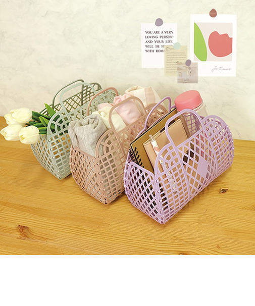 【当商品送料無料】バスケット 持ち手付 通販 サン宝石 インテリアメッシュバスケット かご 籠 カゴ メッシュバスケット プラスチック 小物入れ