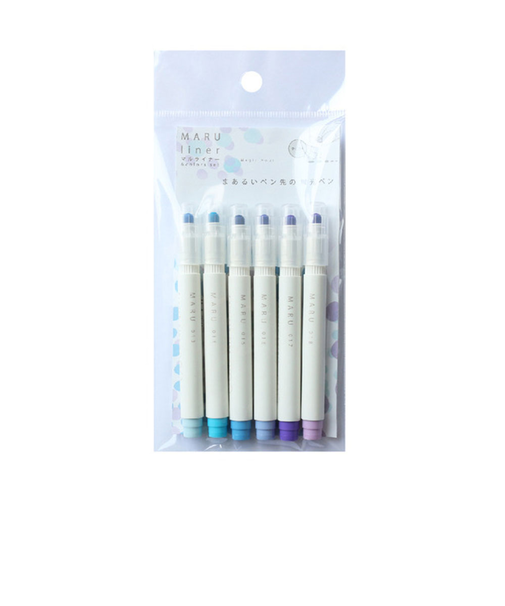【当商品送料無料】蛍光ペン ６色セット 太さ 調節 通販 マルライナー 書き出しスムーズ ぷにぷに プニプニ 弾力 自由自在 MARU liner