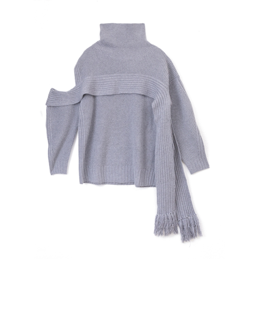 【当該商品送料無料】MIND フリンジマフラーニット 通販 ニット セーター リブニット タートルネック ハイネック ウール レディース おしゃれ