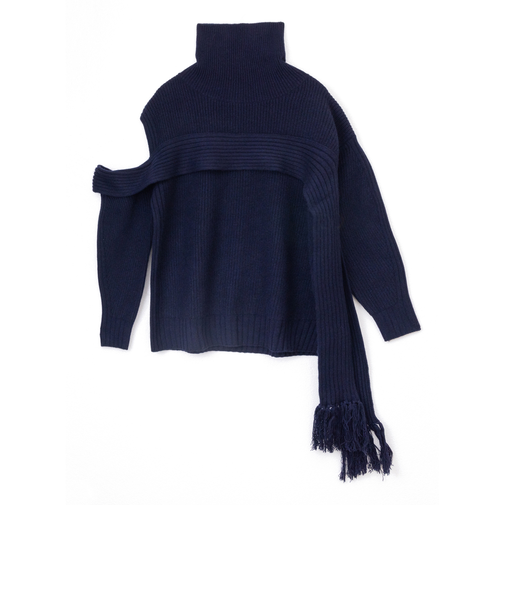 【当該商品送料無料】MIND フリンジマフラーニット 通販 ニット セーター リブニット タートルネック ハイネック ウール レディース おしゃれ