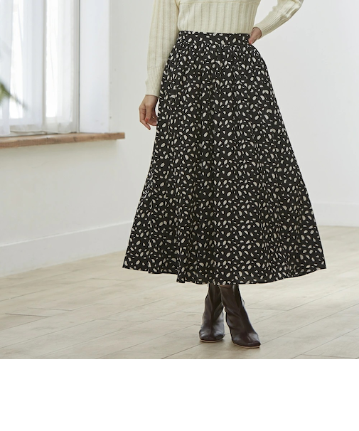 【当該商品送料無料】スカート レディース ダルメシアン柄 通販 フレアスカート ロングスカート フレアースカート ウエストゴム おしゃれ