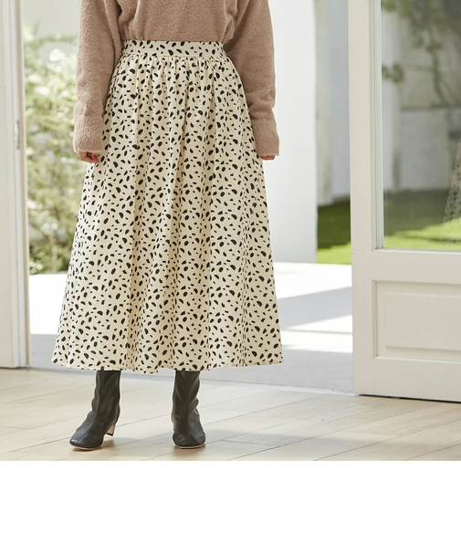【当該商品送料無料】スカート レディース ダルメシアン柄 通販 フレアスカート ロングスカート フレアースカート ウエストゴム おしゃれ