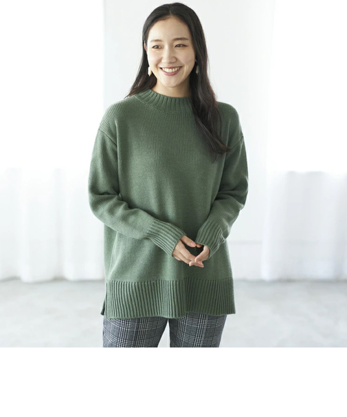 【当該商品送料無料】ニット レディース 長袖 通販 セーター トップス ハイネック ゆったり きれいめ 静電気防止 ハイネックサイドスリットニット