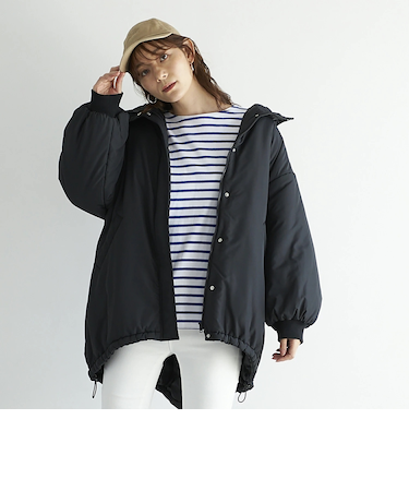 【当該商品送料無料】パーカーコート レディース 通販 パーカー コート ボリューム袖 アウター 中綿コート ミドル丈 ミディアム丈