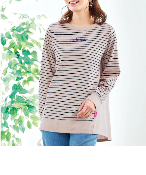【当該商品送料無料】マリクレール プルオーバー 通販 MC 切替ボーダープルオーバー Tシャツ 長袖 ボーダーT ロンT ボーダーTシャツ