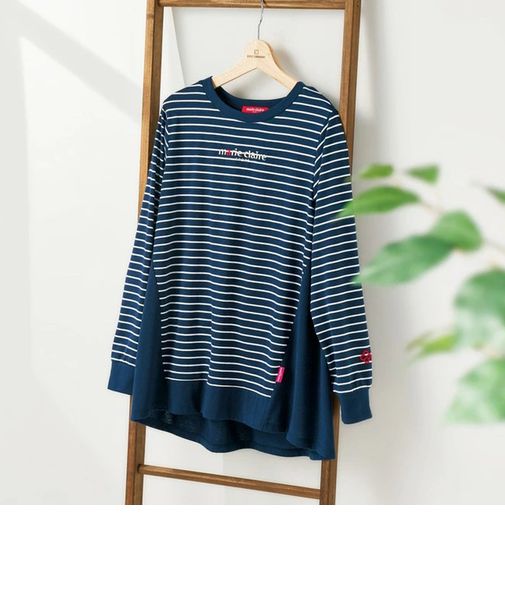 【当該商品送料無料】マリクレール プルオーバー 通販 MC 切替ボーダープルオーバー Tシャツ 長袖 ボーダーT ロンT ボーダーTシャツ