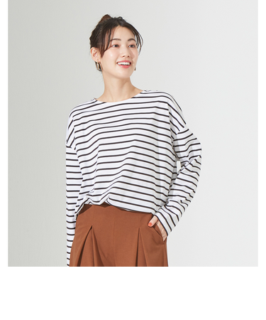 【当該商品送料無料】綿100 ロンT レディース 通販 Tシャツ カットソー プルオーバー 長袖 トップス 綿100％ボーダーロングＴ おしゃれ
