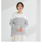 【当該商品送料無料】綿100 ロンT レディース 通販 Tシャツ カットソー プルオーバー 長袖 トップス 綿100％ボーダーロングＴ おしゃれ