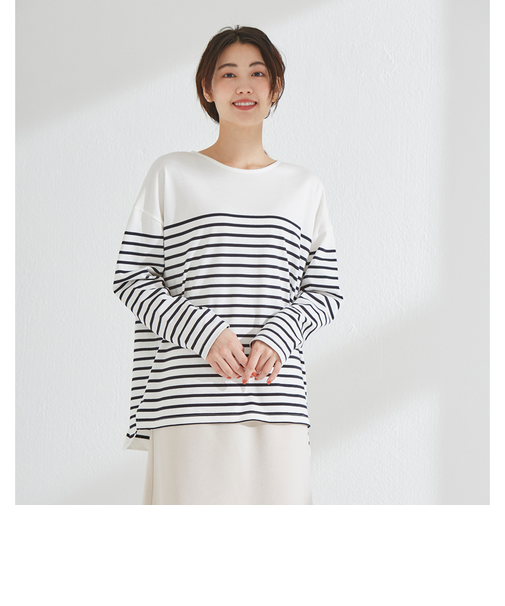 【当該商品送料無料】綿100 ロンT レディース 通販 Tシャツ カットソー プルオーバー 長袖 トップス 綿100％ボーダーロングＴ おしゃれ