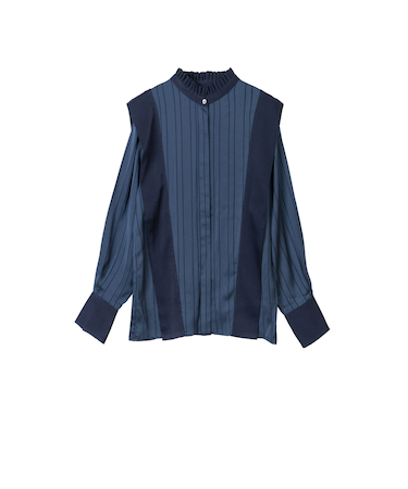 【当該商品送料無料】MIND マインド 襟 ギャザー ブラウス 通販 長袖ブラウス シャツ 長袖シャツ 襟ギャザー シワになりにくい 光沢感 上品