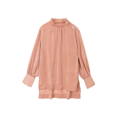 【当該商品送料無料】MIND ロイヤルライトサテントップス 通販 ブラウス サテンブラウス 長袖 ハイネック レディース ボリュームスリーブ