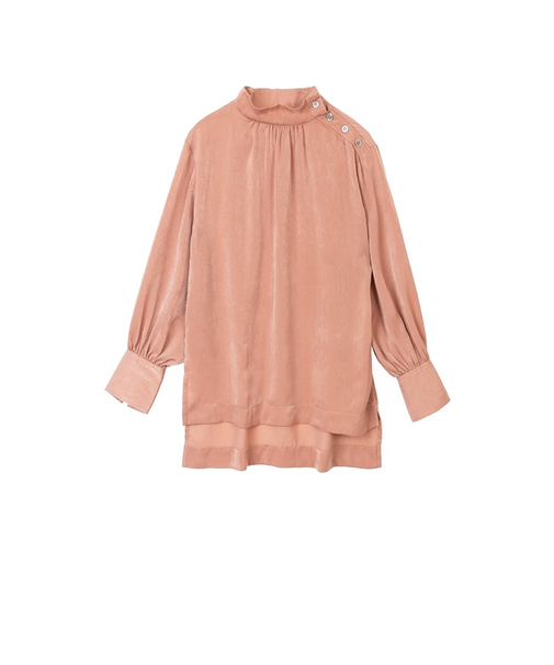 【当該商品送料無料】MIND ロイヤルライトサテントップス 通販 ブラウス サテンブラウス 長袖 ハイネック レディース ボリュームスリーブ