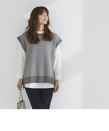 【当該商品送料無料】アンサンブル ニット レディース 通販 長袖 ブラウス ベスト ニットベスト シャツブラウス とろみシャツ セーター