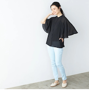 【当該商品送料無料】シフォン ブラウス 袖フレア レディ-ス 通販 前開きブラウス カジュアルブラウス レディ-スブラウス シアー フレア 春 夏