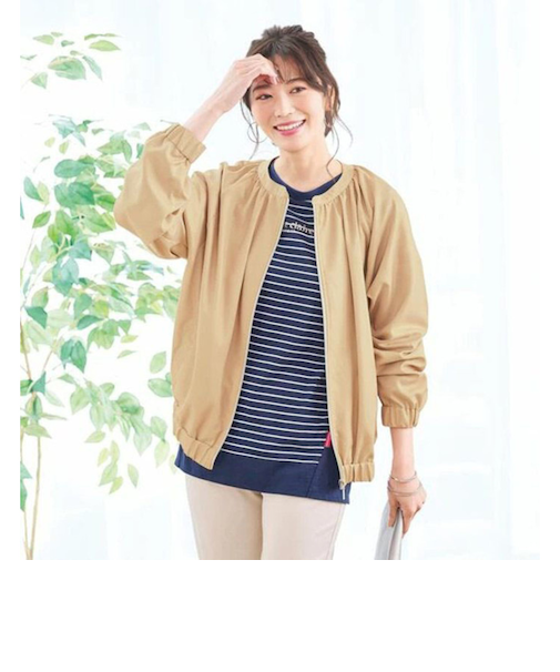 【当該商品送料無料】ブルゾン ノーカラー レディ－ス 通販 羽織 羽織り 上着 ジャケット ジャンバー カジュアルジャケット ギャザー ショート丈