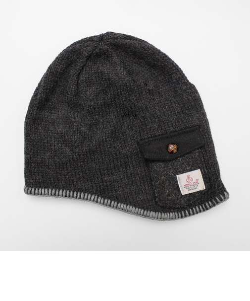 【当該商品送料無料】ニットキャップ メンズ 冬 通販 日本製 ハリスツイード ポケット Harris Tweed 帽子 キャップ ニット帽 ビーニー