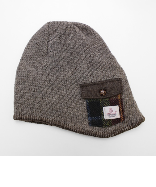 【当該商品送料無料】ニットキャップ メンズ 冬 通販 日本製 ハリスツイード ポケット Harris Tweed 帽子 キャップ ニット帽 ビーニー