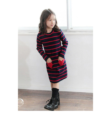 【当該商品送料無料】キッズ ワンピース 女の子 長袖 通販 キッズワンピース 10001714 長袖ワンピース 冬 秋冬 ボーダー ハート