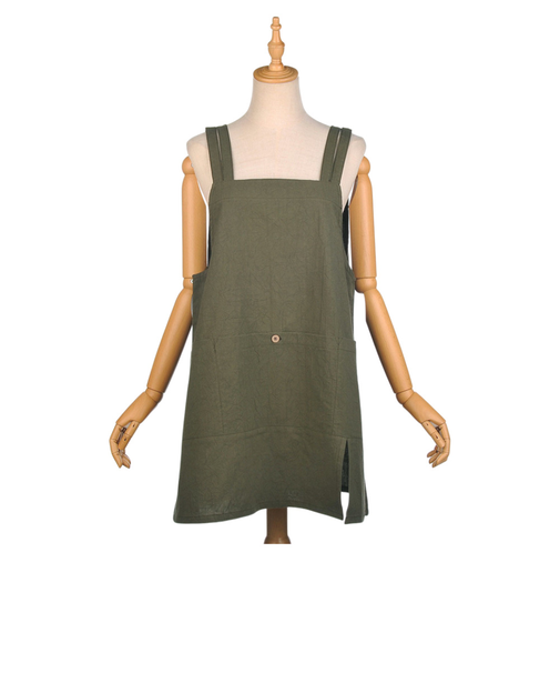 【当該商品送料無料】エプロン おしゃれ 通販 釦あきエプロン レディース女性 着脱が簡単 後ろボタン コットン 綿 キッチンファブリック かわいい