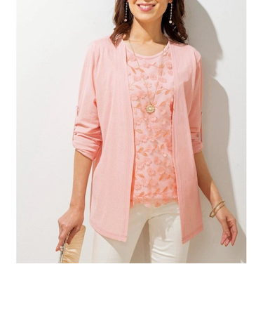 【当該商品送料無料】アンサンブル チュール 刺? レディ-ス 通販 カーディガン プルオーバー Tシャツ tシャツ 羽織 羽織り 上着 ジャケット