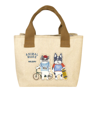 【当該商品送料無料】トートバッグ 仕切りあり 通販 仕切りトートバッグ ふた付 Sサイズ 厚手キャンパス 手提げバッグ ネコ 猫 ドリンクポケット