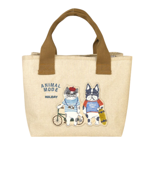 【当該商品送料無料】トートバッグ 仕切りあり 通販 仕切りトートバッグ ふた付 Sサイズ 厚手キャンパス 手提げバッグ ネコ 猫 ドリンクポケット