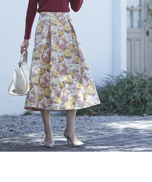 【当該商品送料無料】スカート レディース ミモレ丈 冬 通販 ミモレ丈スカート フレアスカート ロングスカート 秋冬 秋 花柄