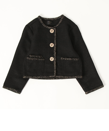 【当該商品送料無料】キッズ ジャケット 女の子 フォーマル 通販 ツイードジャケット 61012302 キッズジャケット ノーカラージャケット 黒
