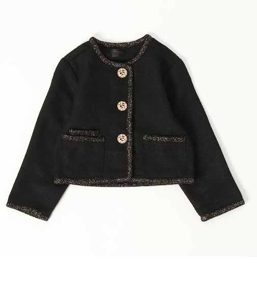 【当該商品送料無料】キッズ ジャケット 女の子 フォーマル 通販 ツイードジャケット 61012302 キッズジャケット ノーカラージャケット 黒
