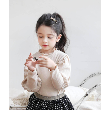 【当該商品送料無料】女の子 キッズ 長袖 Tシャツ 通販 ロンT 53012202 長袖Tシャツ カットソー フリル パフスリーブ おしゃれ