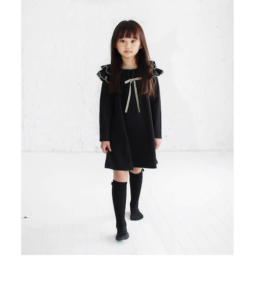 【当該商品送料無料】キッズ ワンピース 女の子 長袖 通販 キッズワンピース 42122102 長袖ワンピース 冬 秋冬 フリル リボン Aライン