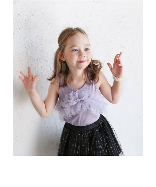 【当該商品送料無料】キッズ タンクトップ 女の子 通販 ノースリーブ 73012401 リブタンクトップ カットソー 夏服 袖なし フリル