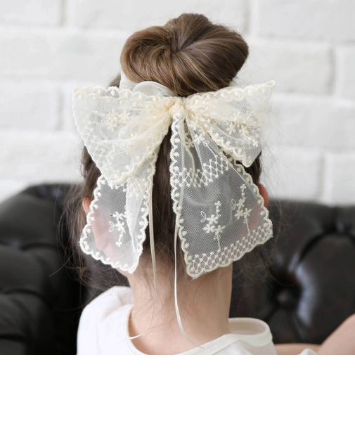 【当商品送料無料】Rora シュシュ キッズ 通販 ミルククリーム 髪飾り お団子 ヘアゴム ポニーテール リボン 大きめ レース 女の子 子供