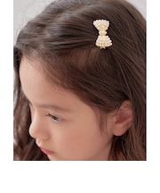 【当商品送料無料】Rora ヘアクリップ キッズ 通販 サラン リボンヘアクリップ ヘアピン 髪飾り 髪留め パール リボン ゴールド 女の子 子供