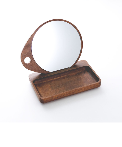 【当商品送料無料】shesay 卓上ミラー トレー付き 通販 卓上 ミラー 鏡 かがみ 手鏡 ウッドトレー トレー 木製 小物置き 収納 壁掛け