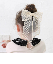 【当商品送料無料】Rora バレッタ キッズ 通販 ミルフルル 髪飾り ヘアクリップ 髪留め リボン 大きめ レース 刺繍 ホワイト 女の子 子供