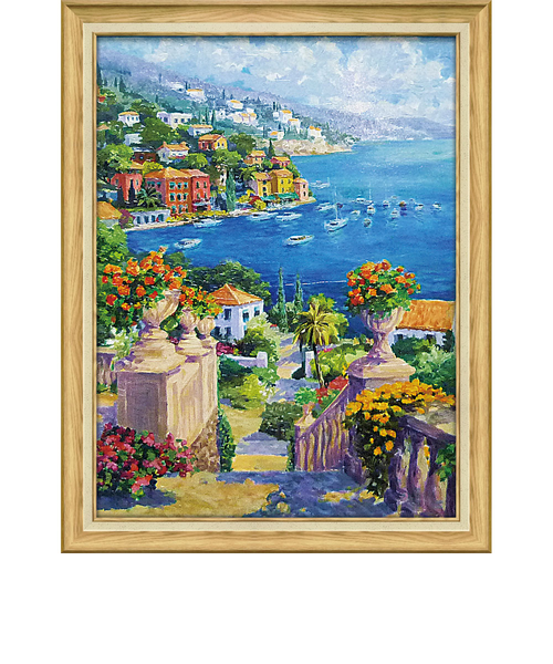 風景画　額縁有 オータムフィールド02」透明水彩画 原画 風景画 額縁付 F4サイズ 絵画