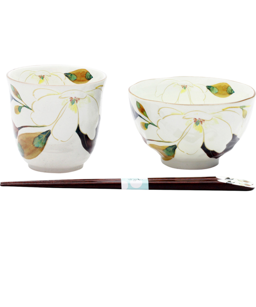 【当商品送料無料】美濃焼 茶碗 湯呑 箸 セット 通販 花ものがたり 和藍 日本製 和食器セット 食器 飯椀 湯呑み お箸 はし 天宝箸 ご飯茶碗