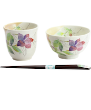【当商品送料無料】美濃焼 茶碗 湯呑 箸 セット 通販 花ものがたり 和藍 日本製 和食器セット 食器 飯椀 湯呑み お箸 はし 天宝箸 ご飯茶碗