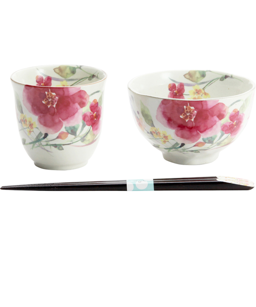 【当商品送料無料】美濃焼 茶碗 湯呑 箸 セット 通販 花ものがたり 和藍 日本製 和食器セット 食器 飯椀 湯呑み お箸 はし 天宝箸 ご飯茶碗