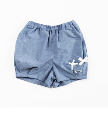 【当商品送料無料】ショートパンツ キッズ 女の子 通販 ハーフパンツ 短パン バルーンパンツ リボン レース りぼん 後ろポケット ダンガリー