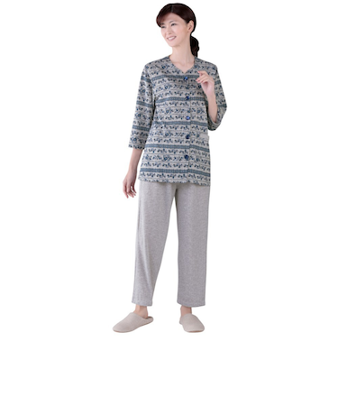 【当商品送料無料】セルヴァン パジャマ 低身長 通販 ルームウェア 上下セット 部屋着 レディース 前開き 襟なし 小さいサイズ プチサイズ 長袖