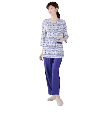 【当商品送料無料】セルヴァン パジャマ 低身長 通販 ルームウェア 上下セット 部屋着 レディース 前開き 襟なし 小さいサイズ プチサイズ 長袖