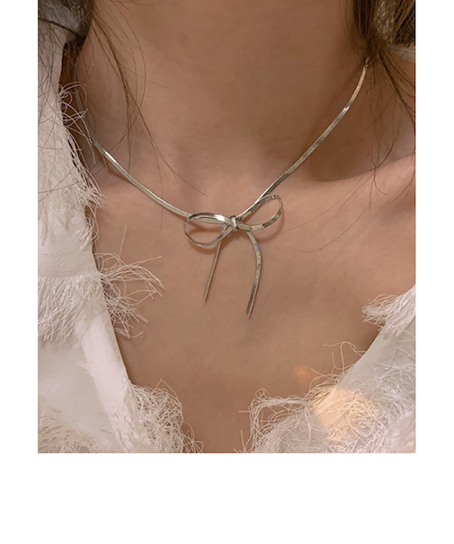 【当商品送料無料】ネックレス レディース シルバー 通販 ペンダント スネークチェーン 首飾り アクセサリー ジュエリー リボン 大人 かわいい