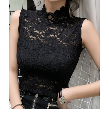 【当商品送料無料】ハイネック レース タンクトップ 通販 ノースリーブ 透け感 トップス ハイネックレースインナー 袖なし 総レース レディース
