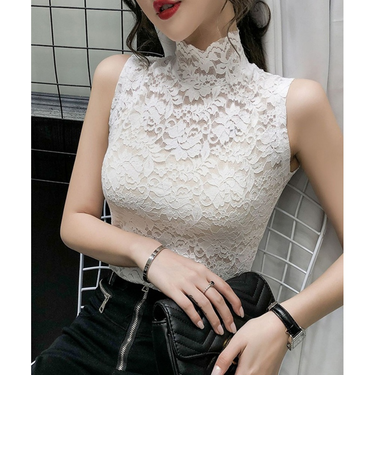【当商品送料無料】ハイネック レース タンクトップ 通販 ノースリーブ 透け感 トップス ハイネックレースインナー 袖なし 総レース レディース