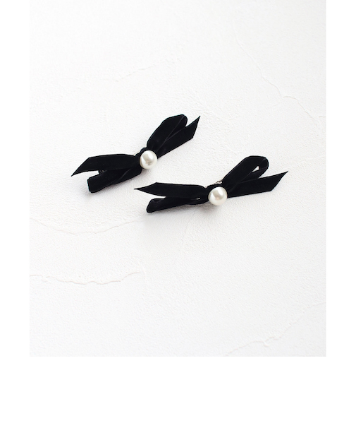 【当商品送料無料】Rora ヘアクリップ キッズ 2個セット 通販 マロン リボン ミニ パール ベロア ヘアークリップ 髪どめ 髪留め