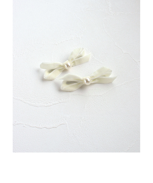 【当商品送料無料】Rora ヘアクリップ キッズ 2個セット 通販 マロン リボン ミニ パール ベロア ヘアークリップ 髪どめ 髪留め