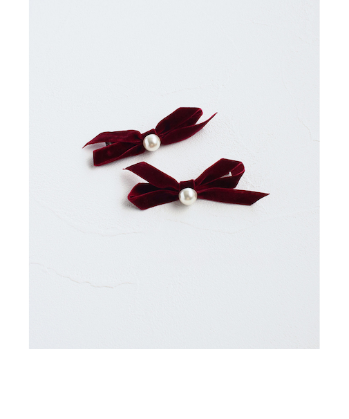 【当商品送料無料】Rora ヘアクリップ キッズ 2個セット 通販 マロン リボン ミニ パール ベロア ヘアークリップ 髪どめ 髪留め