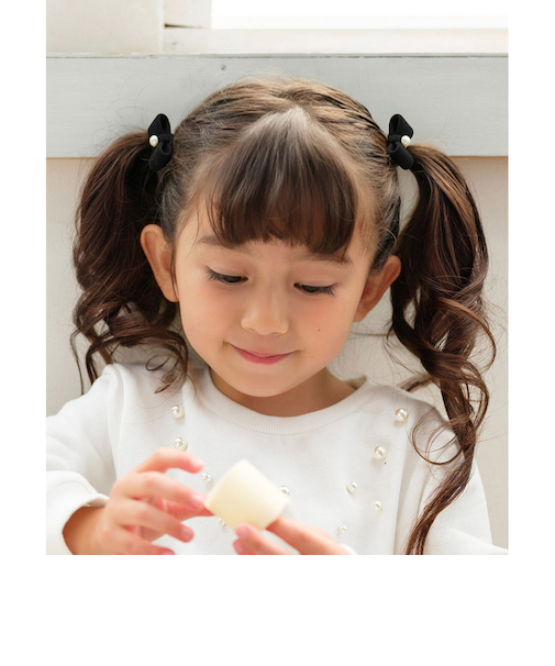 【当商品送料無料】Rora ヘアクリップ キッズ 2個セット 通販 ベル ミニ リボン パール ベルベット ヘアークリップ 髪どめ 髪留め